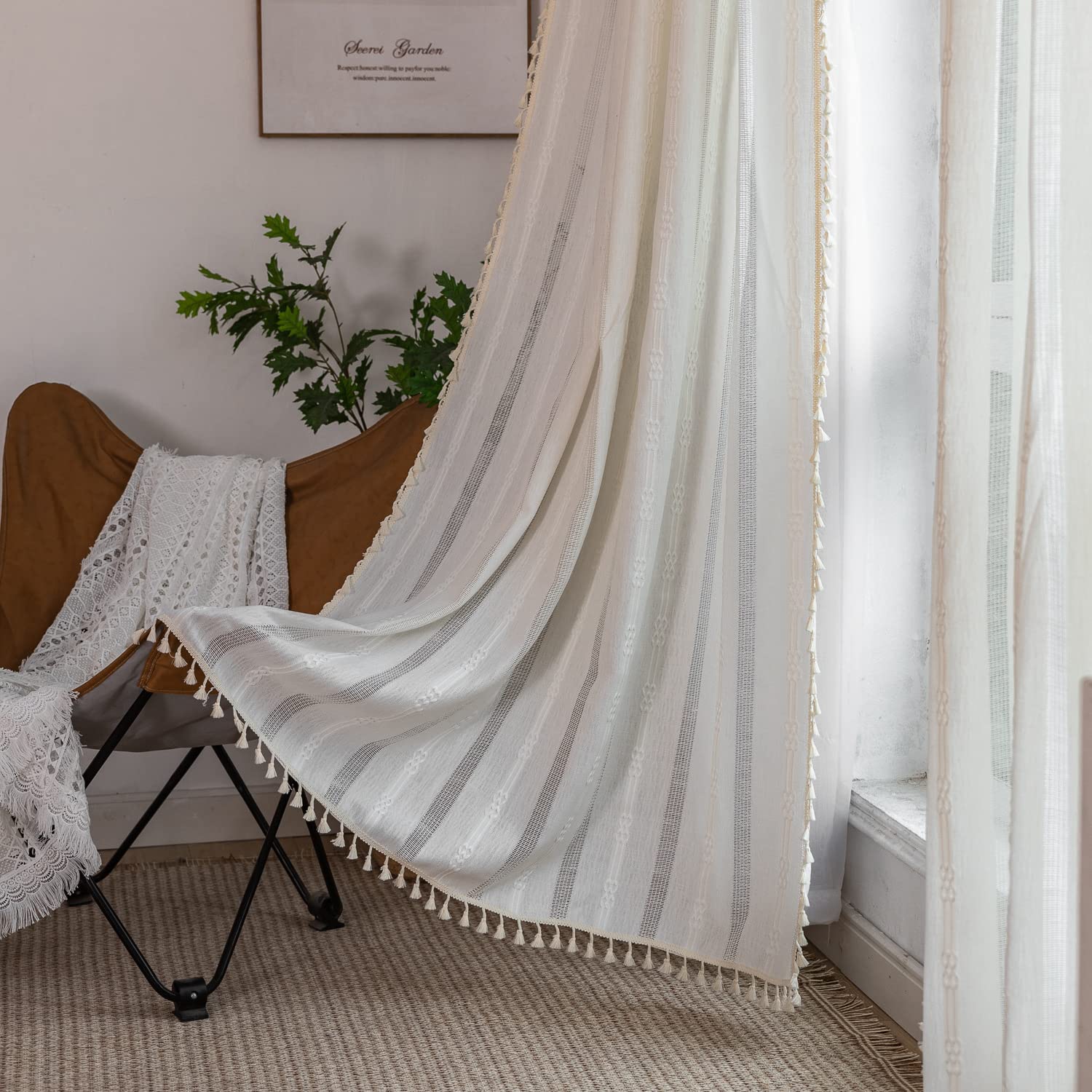 SLOW SOUL Set di 2 tende classiche europee per soggiorno, camera da letto, con occhielli, trasparenti, ricamate, bianche, 137 x 260 cm (larghezza x altezza