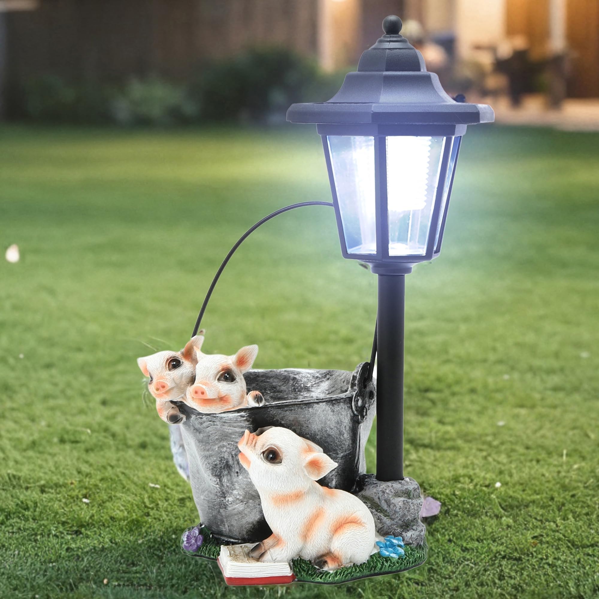 DUOAZJL Decoration Statue - Solar Garden Country Farm Reading Pigs with Light, Outside-Outdoor Decorations Pigs for Patio Yard Lawn Walkway Ornaments Gifts