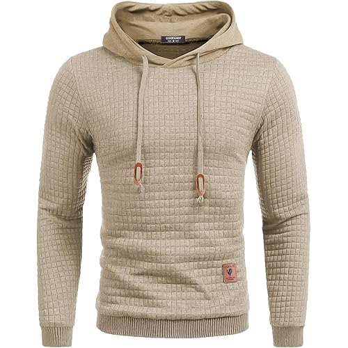 COOFANDY Mens Hooded Sweatshirt Casual Long Sleeve Drawstring Waffle Knit Pullover Hoodies