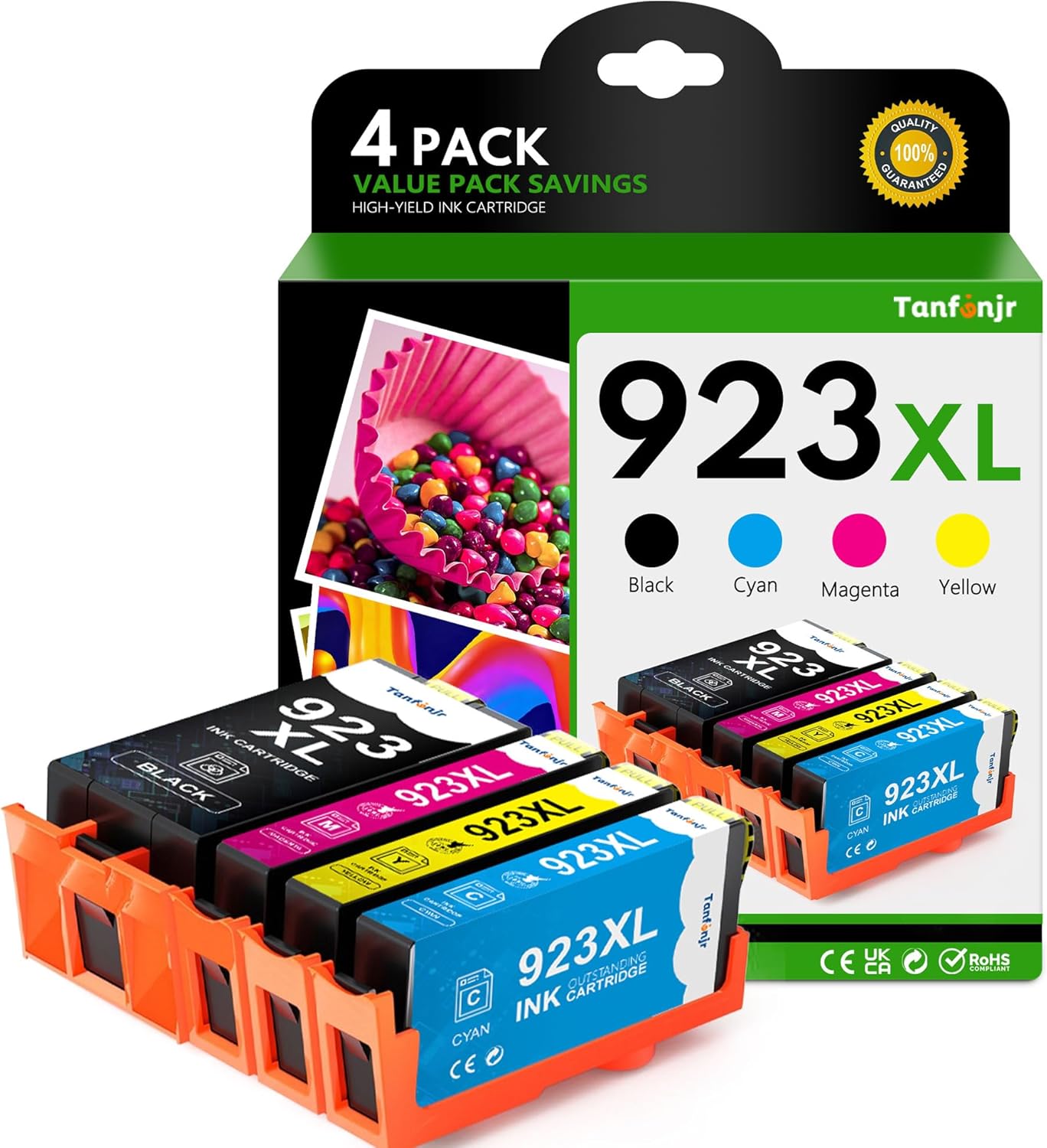 923XL（923e） Ink Cartridges Combo Pack Replacement for HP Printers Ink 923e 923 923XL for OfficeJet Pro 8130e 8135e 8138e 8139e 9130 8125e 8122e 8120 8124e Printer (4 Pack B/C/M/Y)