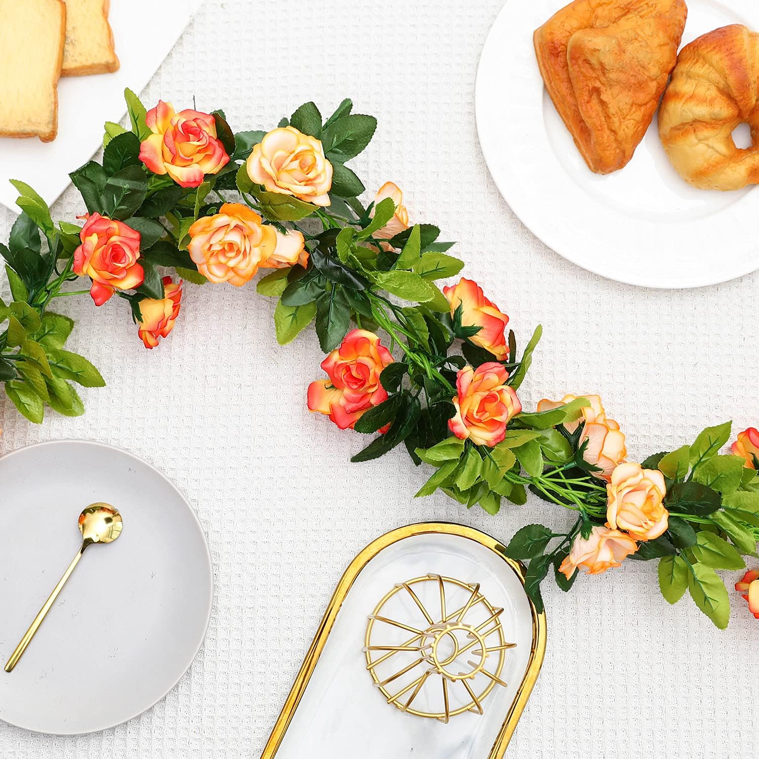 JUSTOYOU 2 Pack (15.8FT) Fake Rose Garland, Artificial Rose Vines Flowers Hanging Silk Rose Vine Wedding Home Backdrop Party Arch Arrangement Decoration - Image 3