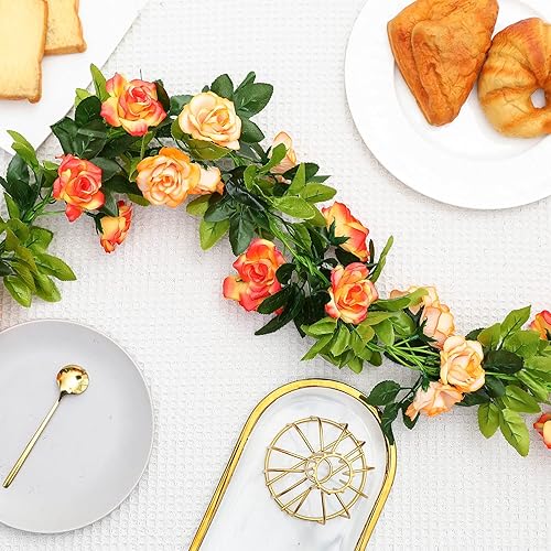 Miniatura 3 de JUSTOYOU Paquete de 2 guirnaldas de rosas falsas (15.8 pies), enredaderas de rosas artificiales, flores colgantes de seda para boda, hogar, telón de