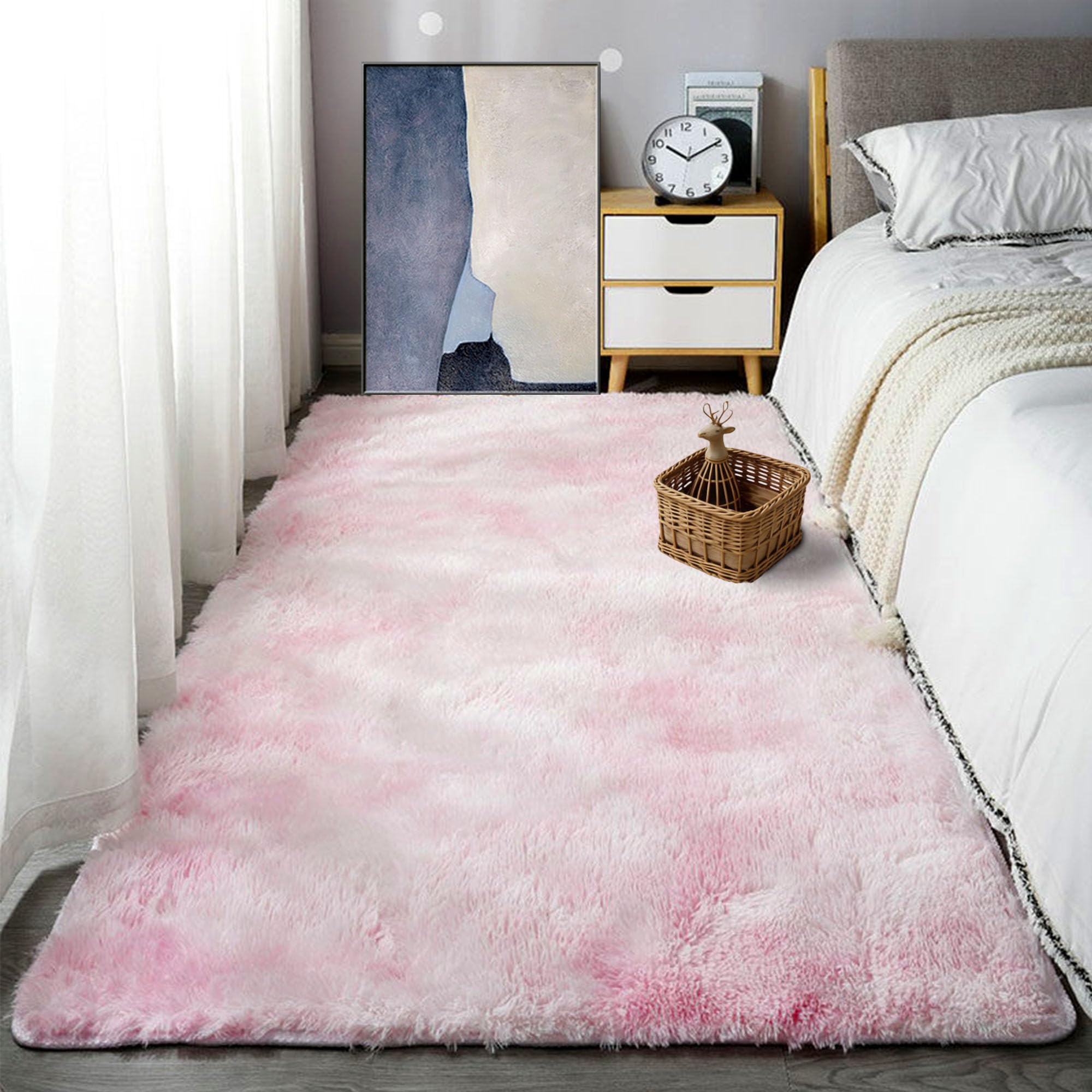 Tapis moelleux chambre d'enfant rose clair | Tapis intérieur épais 90x160