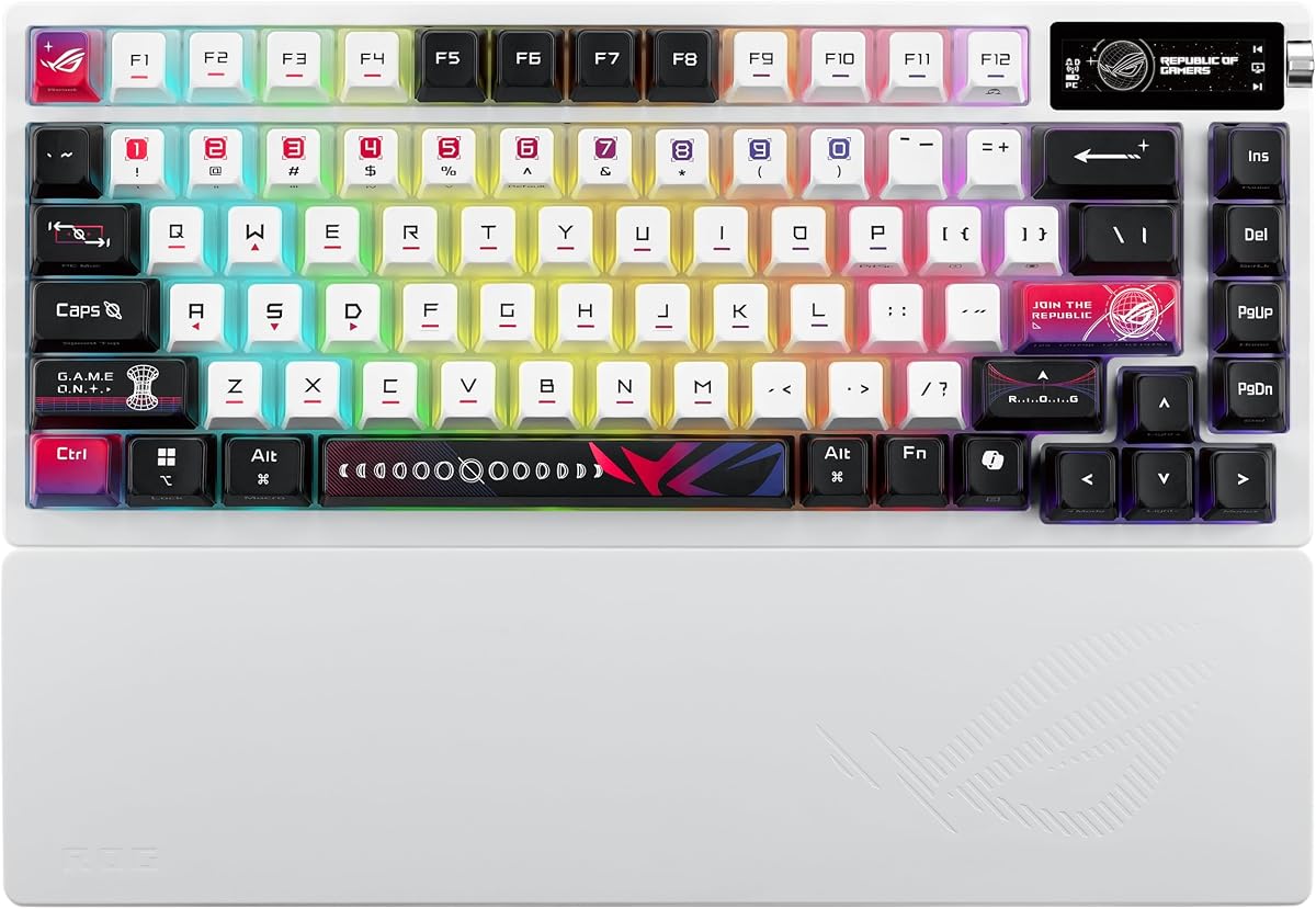 ROG Azoth X Wireless Mechanical Gaming Keyboard - 75% TKL, PBT Keycaps | Tri-Mode Connectivity, Hot Swappable Pre-lubed ROG NX V2 Snow Linear Switches, South-Facing PCB, PC/Mac Support - White