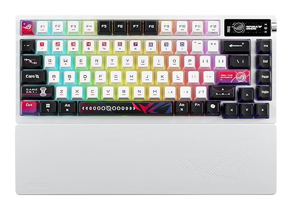ASUS ROG Azoth Wireless Mechanical Gaming Keyboard – 75% TKL, Tri-Mode Connectivity, Hot Swappable Pre-lubed ROG NX Snow Linear Switches, PBT Keycaps, RGB, OLED Display, PC/Mac Support - White