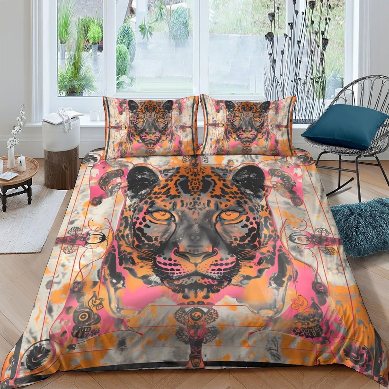 Ctjqhvkz Style-1 3D Printed Tiger Art Fitted Sheet Microfiber Soft Orange Wild Animal Bed Cover For Bedroom Dorm Mattress Decor Single（135X200cm）