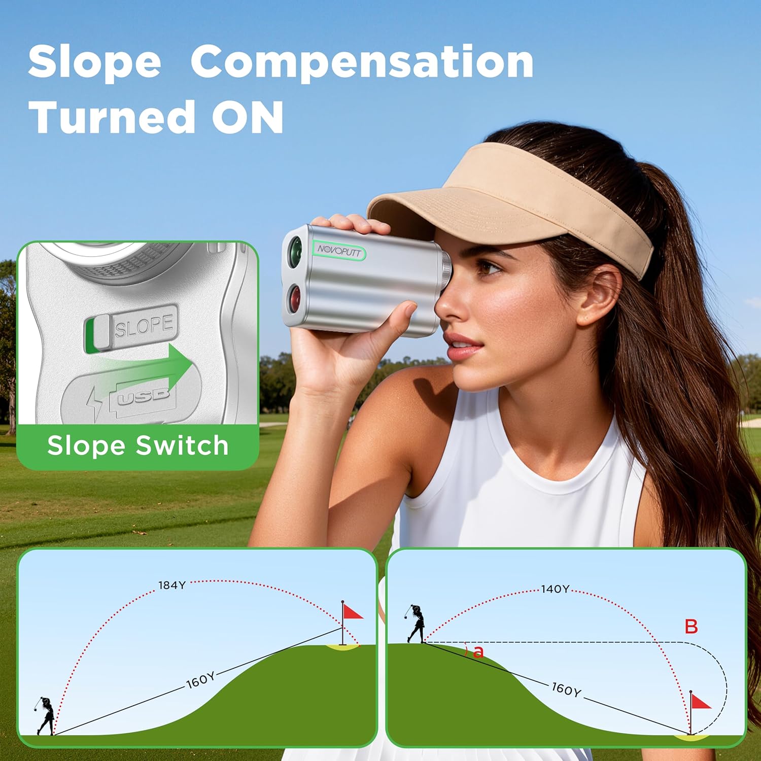 Golf Range Finder with Slope - 1200 Yards Laser Range Finder Golfing, Aluminum Alloy Body, Flag Pole Locking Vibration & Rechargeable,Slope Compensation,7X Magnification Rangefinder with More Magnet - Image 2