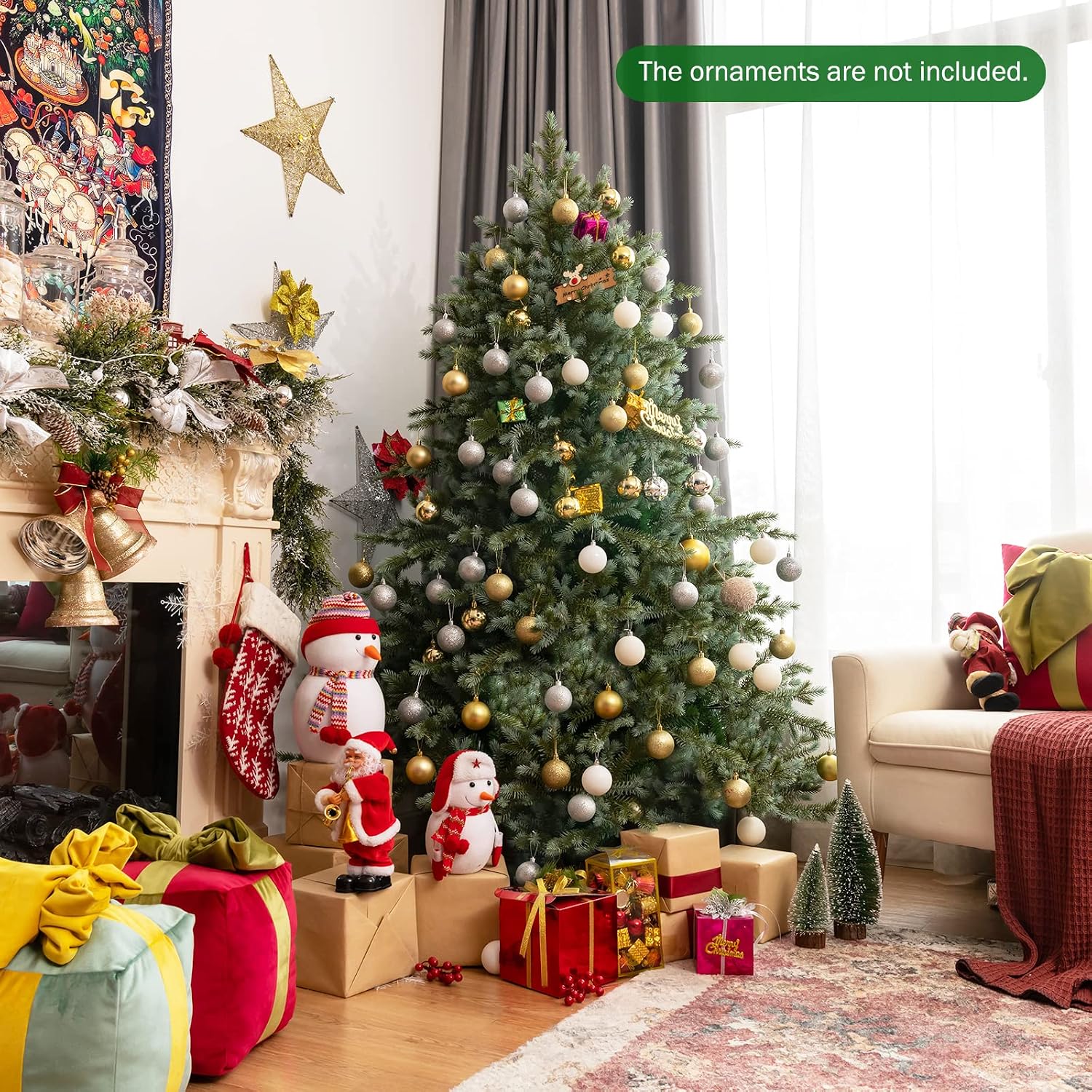 DORTALA Artificial Christmas Tree, 6FT Evergreen Xmas Tree with 892 Branch Tips, Foldable Metal Stand, Green