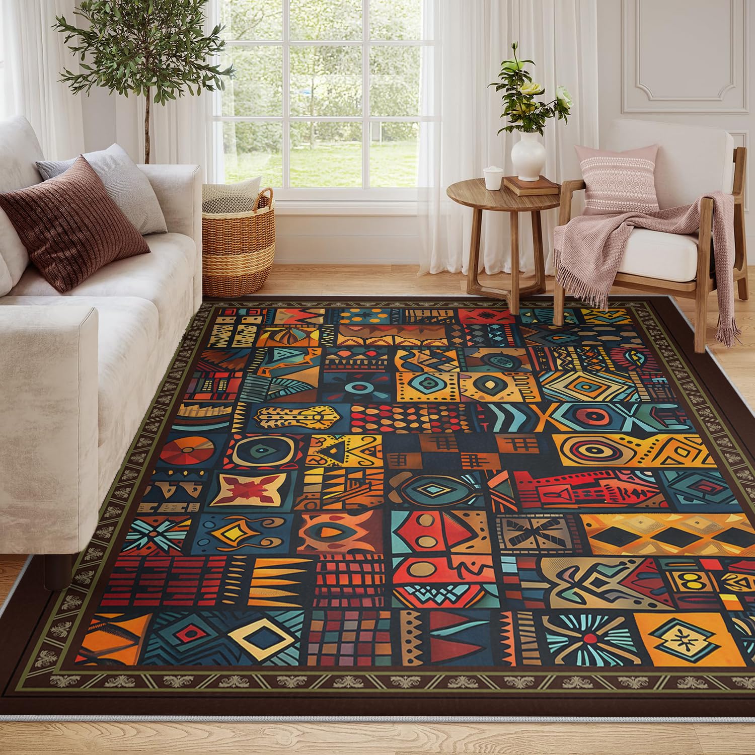 Etniczny dywan plemienny, czeskie geometryczne klocki siatkowe, dywaniki do pralki dywaniki do salonu, łatwe do czyszczenia maty antypoślizgowe do domowego biura 160x200cm
