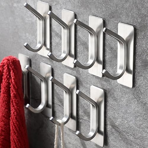 Miniatura 8 de Taozun Gancho para toallas de baño, ganchos autoadhesivos, ganchos inoxidables para batas, colgador de toallas para baños, acero inoxidable SUS304