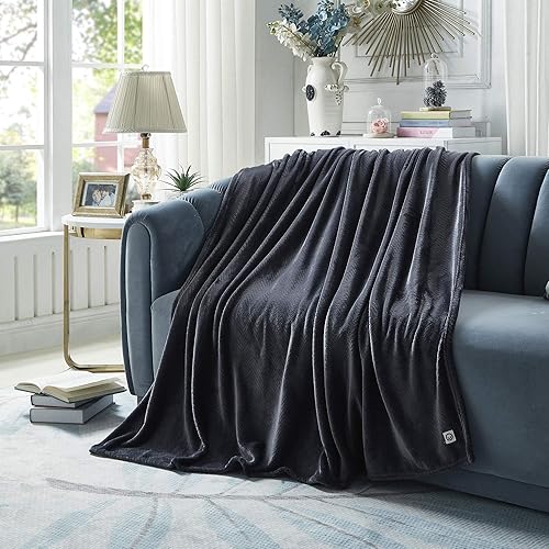 COZY TYME Manta Sherpa - Manta Serena reversible gris oscuro, 100% poliéster, 60 x 70 pulgadas