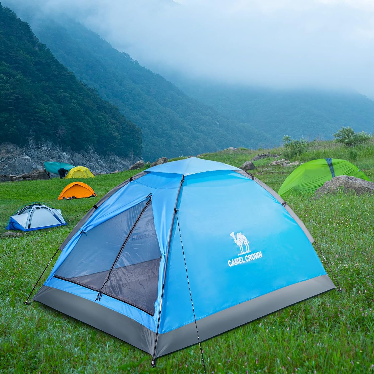 CAMEL CROWN 2/3/4 Person Camping Tent with Removable Rain Fly, Easy Setup Outdoor Tents Water Resistant Lightweight Portable for Family Backpacking Camping Hiking Traveling