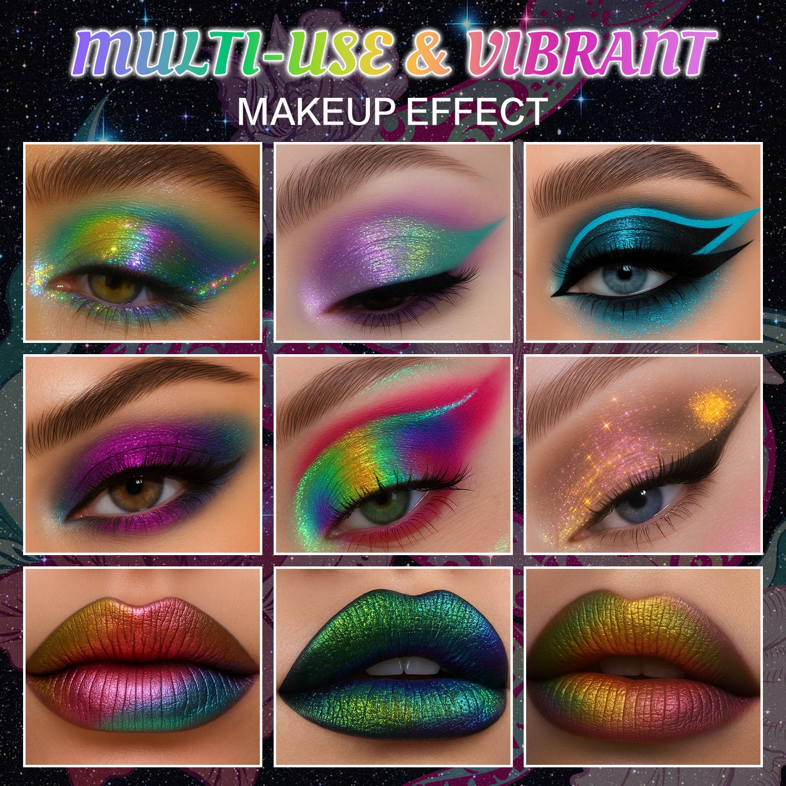 UCANBE Paleta cieni do powiek Chameleon Multichrome, 10 kolorów, odblaskowe, metaliczne cienie do powiek ze zmianą kolorów, różne możliwości zastosowania, różne kolory, holograficzne błyszczące cienie