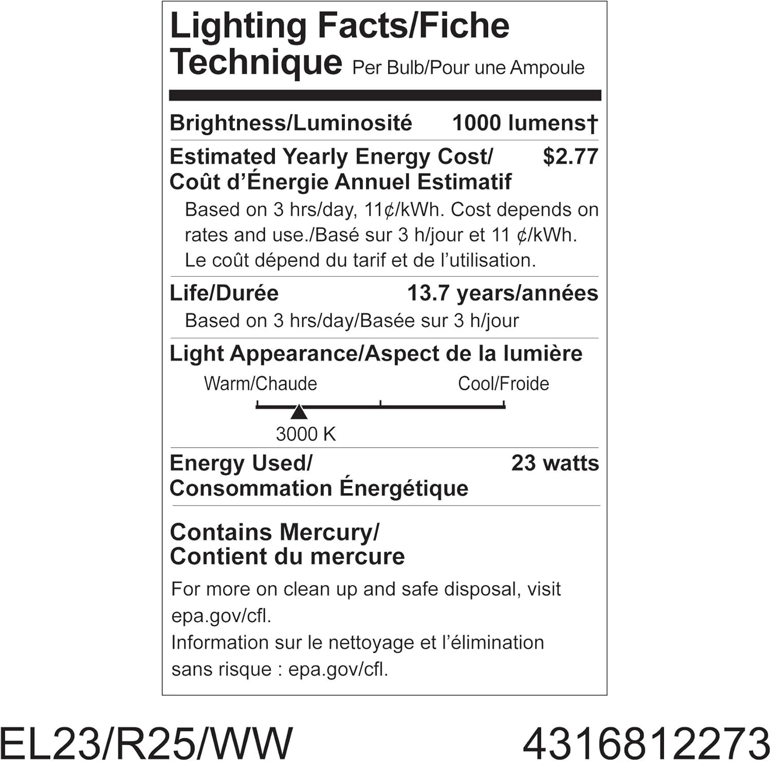 GE Lighting 12273 Energy Smart CFL 23-Watt (90-watt replacement) 1100-Lumen R25 Floodlight Bulb with Medium Base, 6-Pack