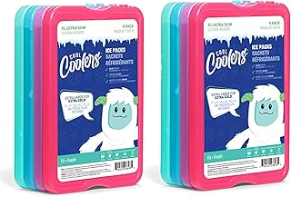 Cool Coolers by Fit & Fresh, Reusable & Long-Lasting XL Slim Ice Packs, Cold Packs for Cooler,Freezer Packs for Lunch Boxes Cooler Accessories for Lunch, Camping, Beach, and Work, 8PK, Multicolored