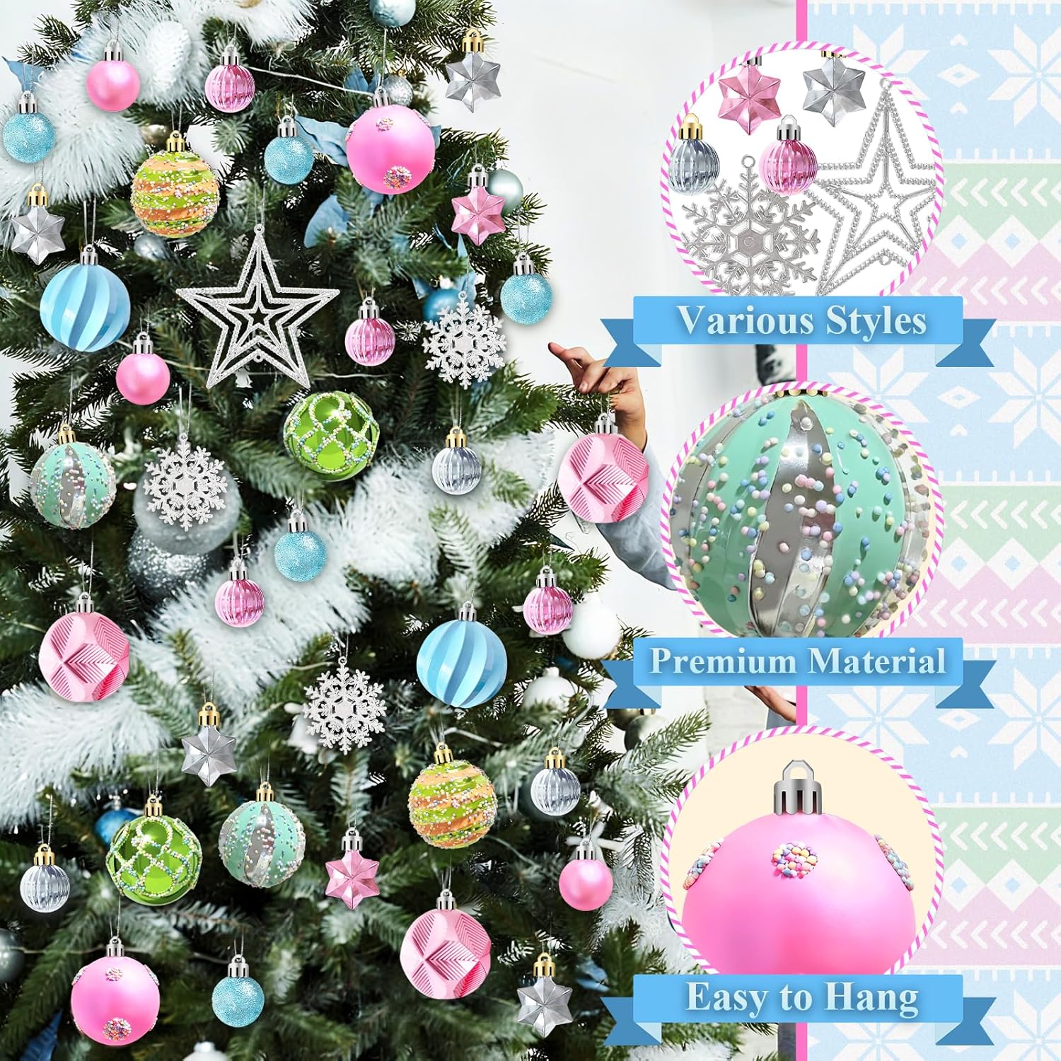 50 Pcs Christmas Ball Ornaments for Tree Xmas Glittering Hanging Balls Macaron Plastic Baubles for Holiday Home Indoor Outdoor Party Decor - Image 3
