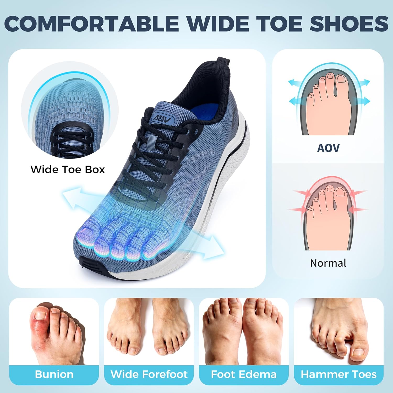 AOV Mens Wide Toe Box Walking Shoes Slip On Arch Support Tennis Sneakers Orthotic Plantar Fasciitis Athletic Shoes for Gym Workout Jogging