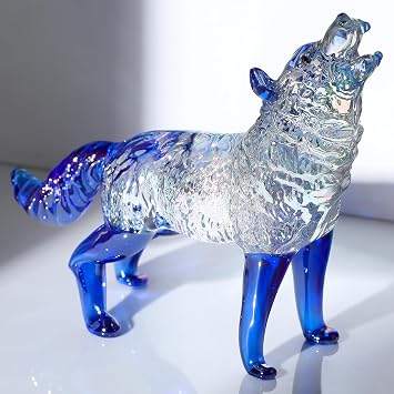 Arikyrist 4.33in. Blue Crystal Wolf Figurine Gifts for Men Women | 4.33in. Glass Wolf Figurines for Wolf Lovers, Collectible Crystal Animal Paperweights Ornaments, Home Office Decor