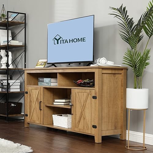 Miniatura 6 de YITAHOME Highboy Farmhouse - Soporte de TV con puerta de granero para TV de 65 pulgadas, centro de entretenimiento moderno para 300 libras, mueble