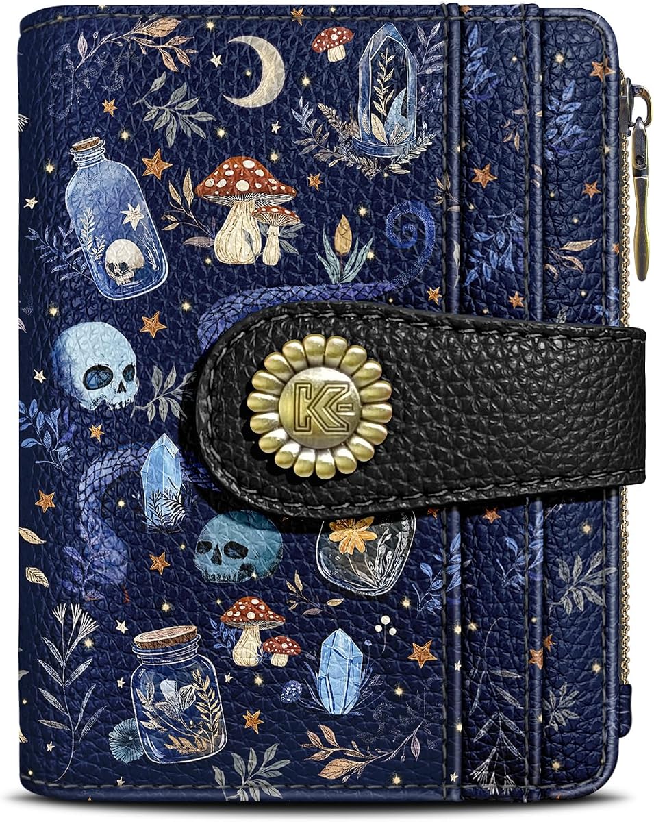 Kelvoris Skull Mushroom Snake Small Rfid Women Wallet Zipper Coin Pocket