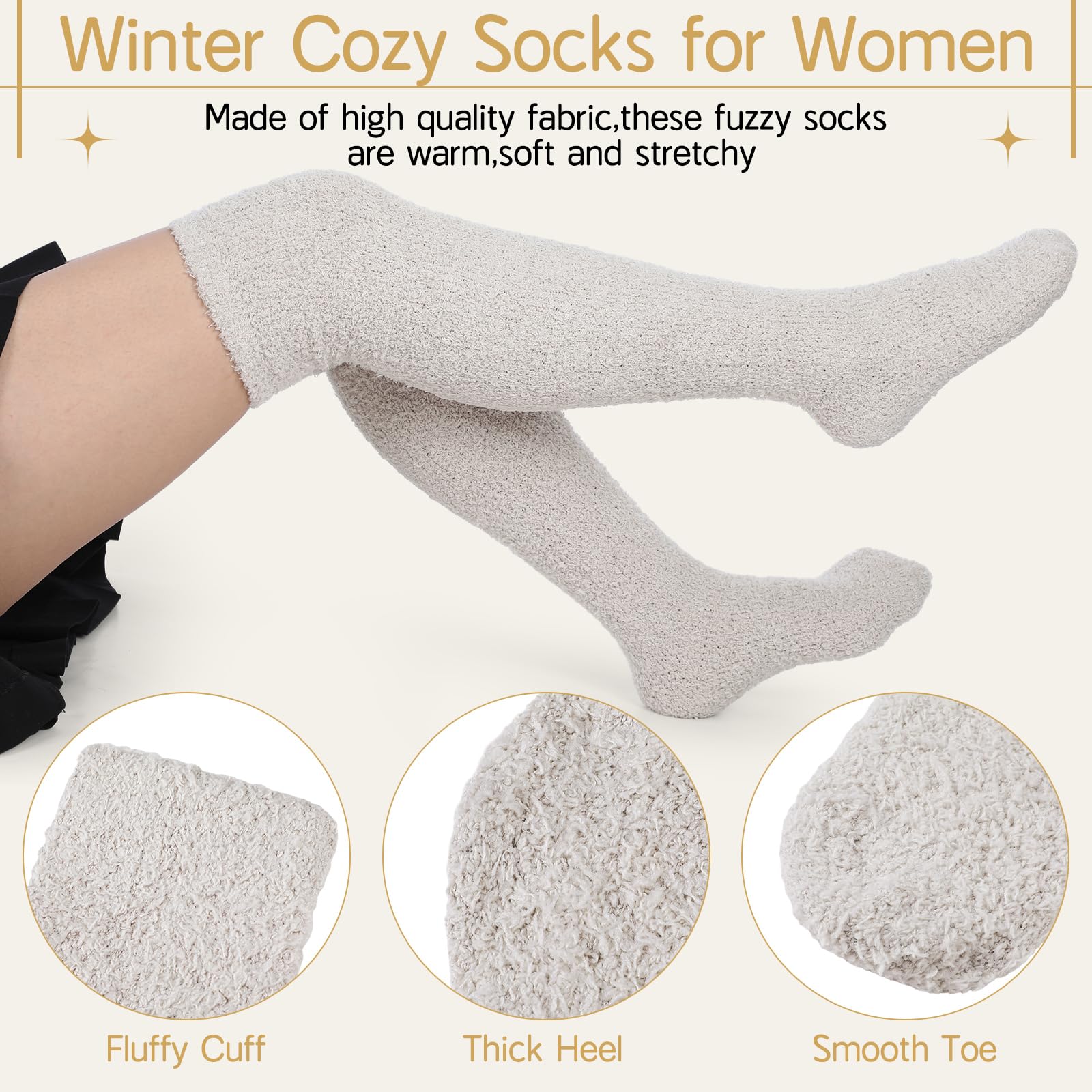 Liitrsh 6 pares de calcetines mullidos hasta la rodilla para mujer, suaves, largos hasta el muslo, cálidos, acogedores, calcetines de felpa