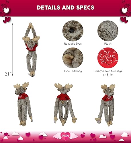 Miniatura 3 de DolliBu Alce colgante de peluche con camisa roja y nombre personalizable para San Valentín, aniversario, cita romántica, 21 pulgadas
