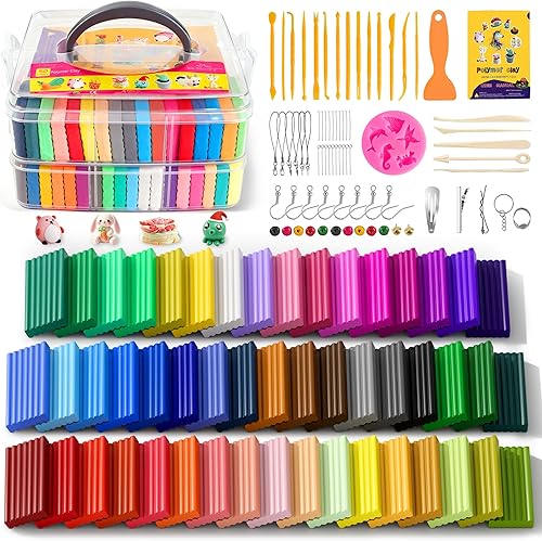 Kit de arcilla polimérica de 50 colores, arcilla de modelado con herramientas de escultura para principiantes, horno horneado de bricolaje modelo