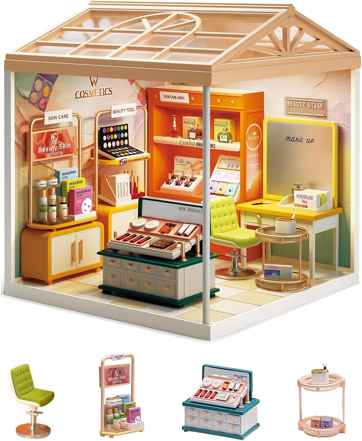 Kisoy DIY Miniature House Kit, Tiny House Kit with Furniture and LED Light, Mini Blocks Model Kit Sets, DIY Crafts/Hobbies Toys for Adults（Beauty Store）
