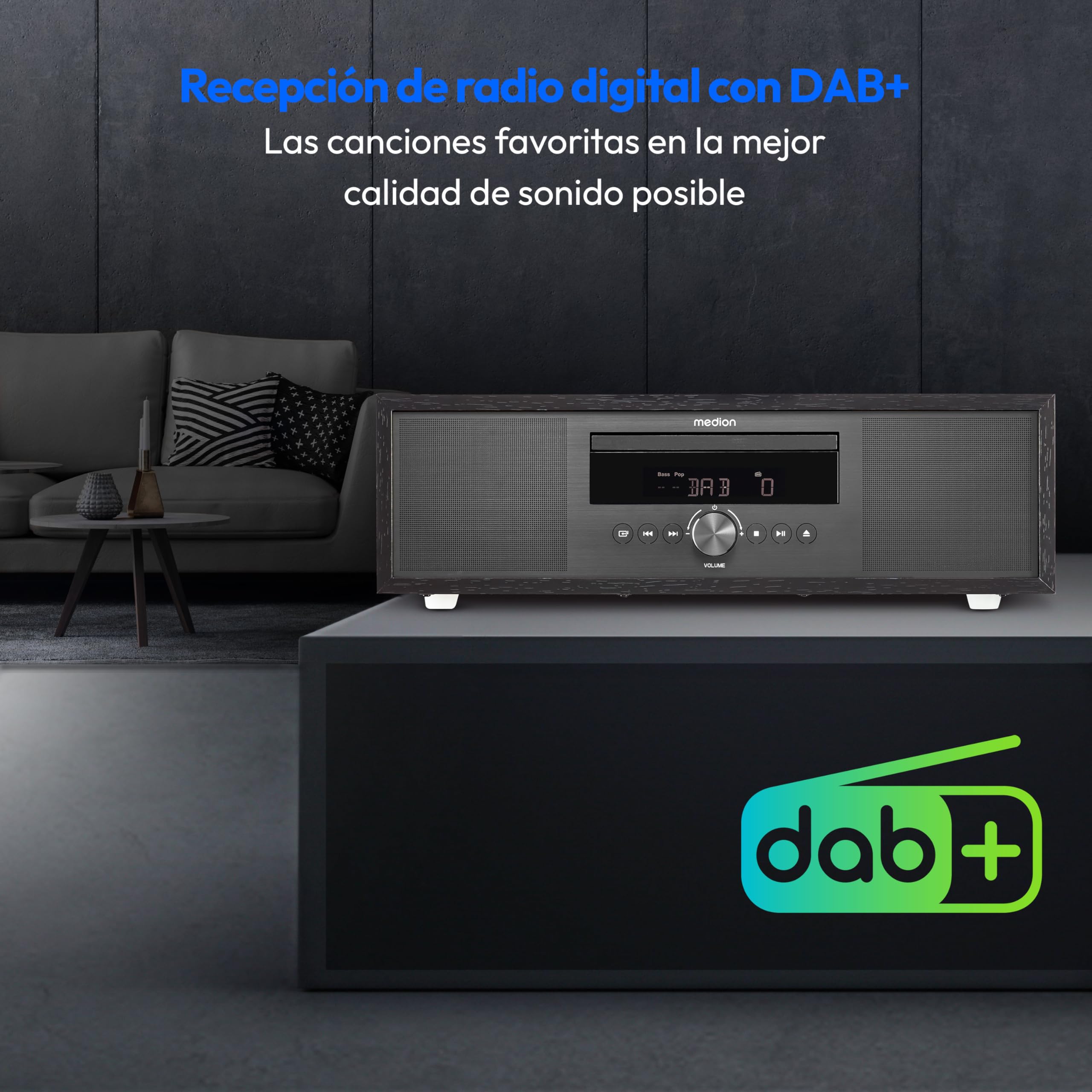 MEDION P64145 Sistema de Audio Todo en uno (Dab+, CD, MP3, Radio FM PLL, USB, Sistema Compacto, diseño Elegante, función de Alarma, Temporizador para Dormir) Antracita