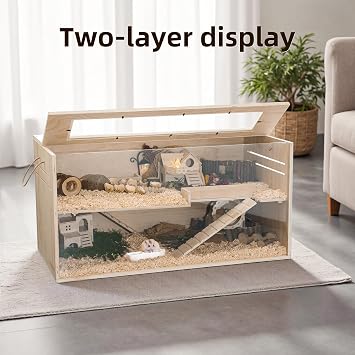 Hamster Cage Chewproof, 97CM Wooden Guinea Pig Cage for Small Animals, Openable Top with Easy View Acrylic Panels for Hamster, Rabbit, Guinea Pig, Hedgehog(2 Layer——97x49x49cm)