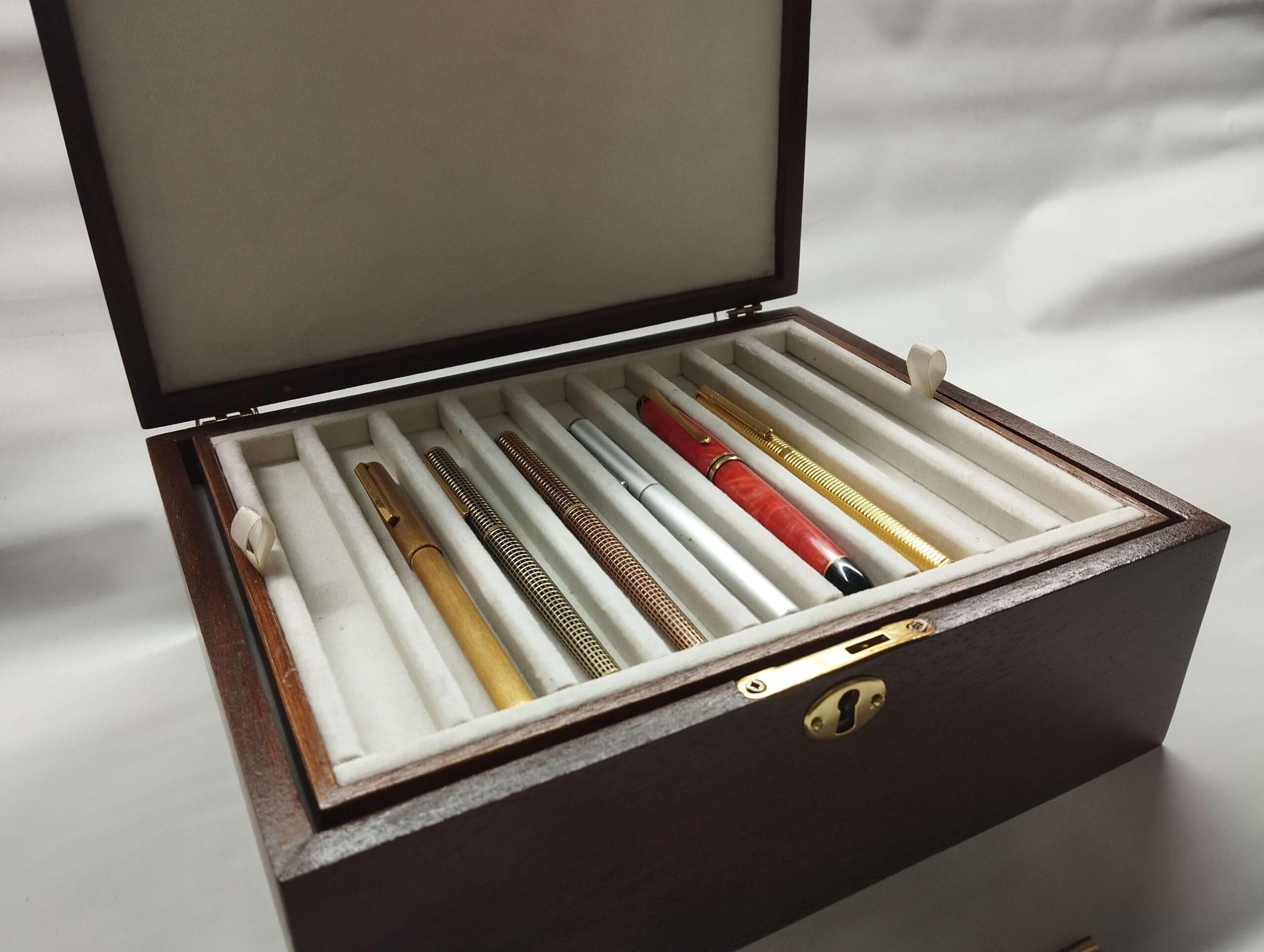 Plumier en bois de bouleau fait main, coffret pour stylos plume avec plateau amovible, 9 compartiments et velours intérieur, artisanat italien