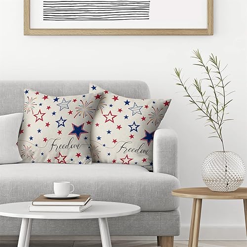 Miniatura 9 de Gohdiwh Juego de 2 fundas de almohada para el 4 de julio, 20 x 20 pulgadas, color azul, rojo, blanco, estrellas patrióticas, decorativas, para