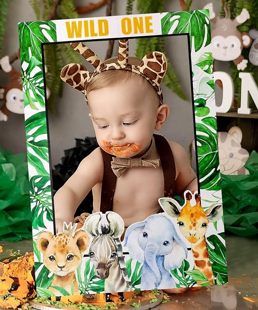 JeVenis Wild One Party Supplies Wild One Photo Booth Props Wild One Birthday Decoration Boy Jungle First Birthday Party Supplies Safari Party Favors