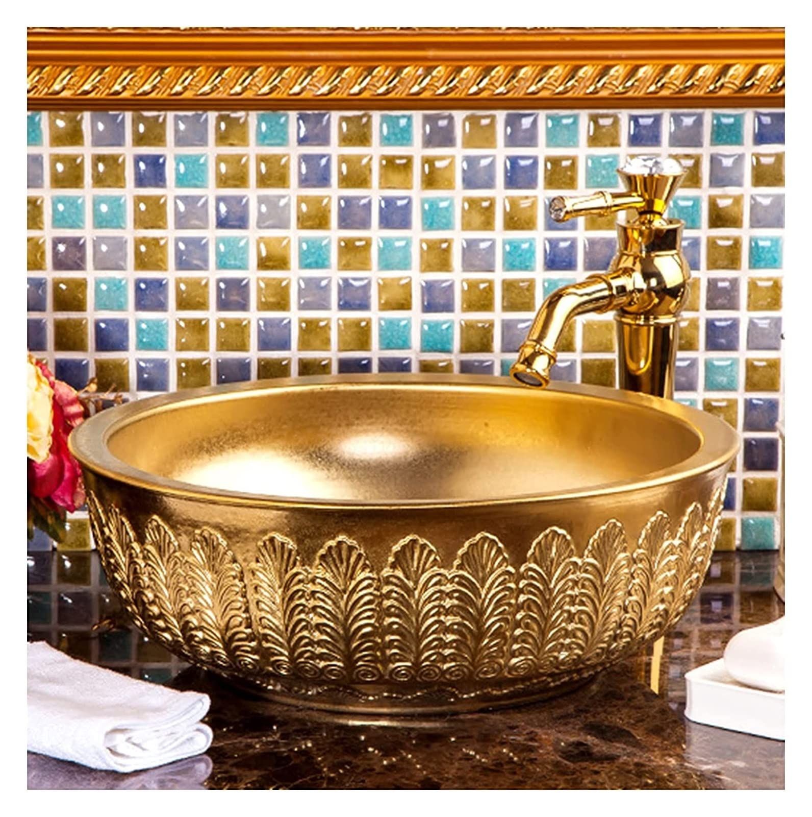 Gljtuo D Vessel Sinks, Bathroom Vessel Sink Luxury Hotel Art Sink Bathrooms Ceramic Wash Basin Roun Vessel Sinks For Bathrooms Counter Top Mounte Roun Vessel Sink No Overflow S,-One Size