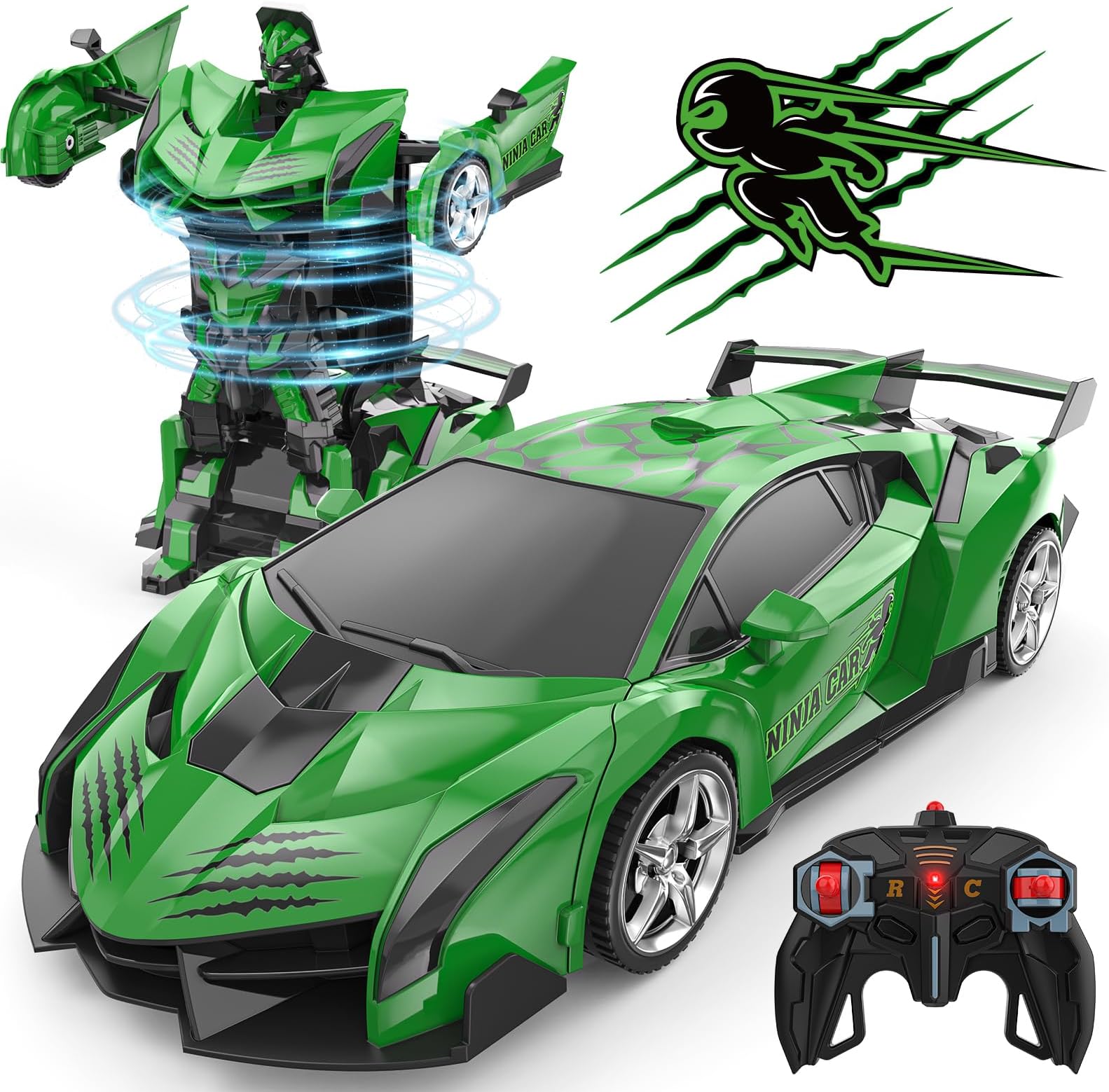 BLUEJAY Transform Rc Cars for Boys 4-7 8-12, 2.4Ghz Remote Control Car 1:18 Scale Transforming Robot, One-Button Deformation 360° Rotation Car Toy Gifts for Boys 3-5
