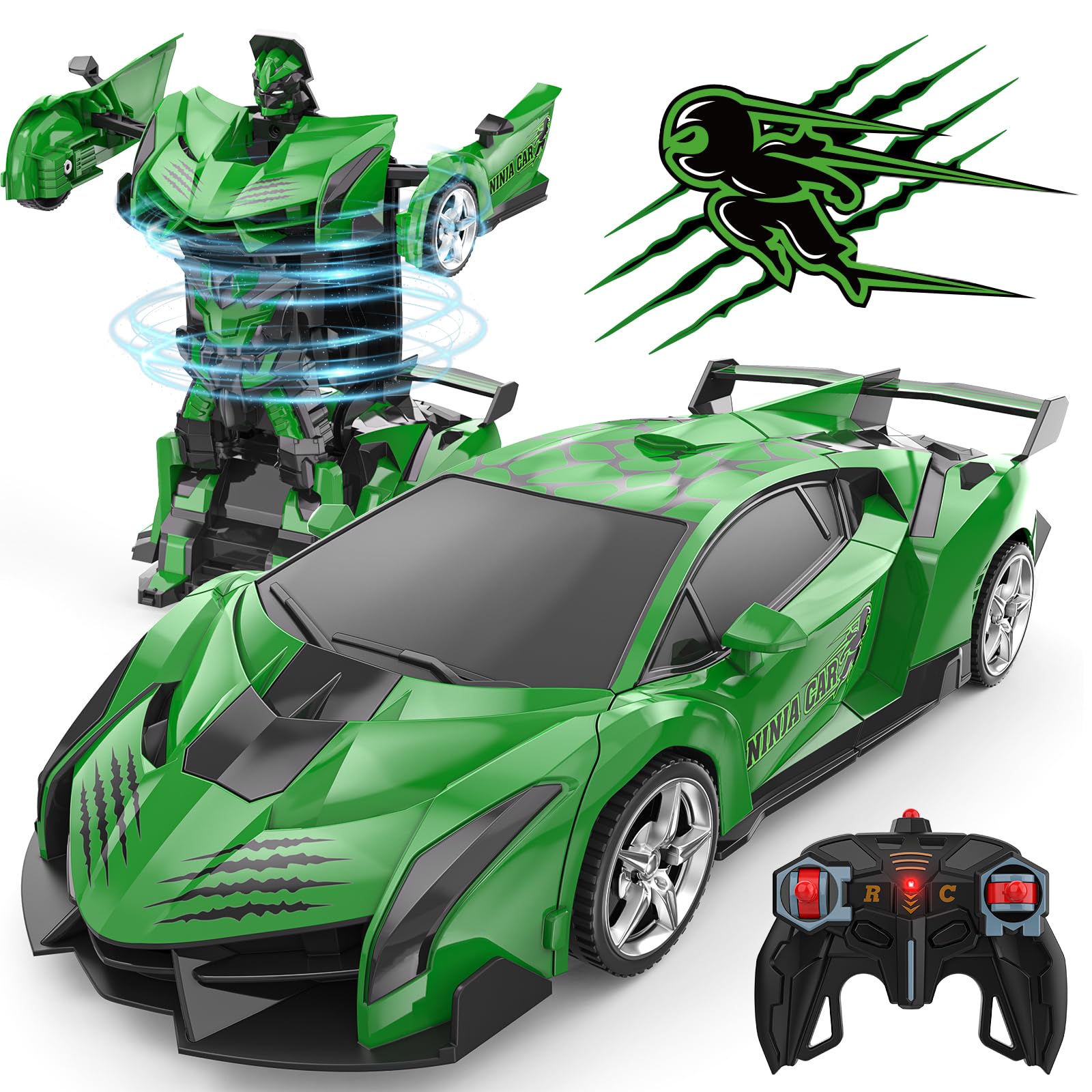 BLUEJAY Transform Rc Cars for Boys 4-7 8-12, 2.4Ghz Remote Control Car 1:18 Scale Transforming Robot, One-Button Deformation 360° Rotation Car Toy Gifts for Boys 3-5 (Turtle)