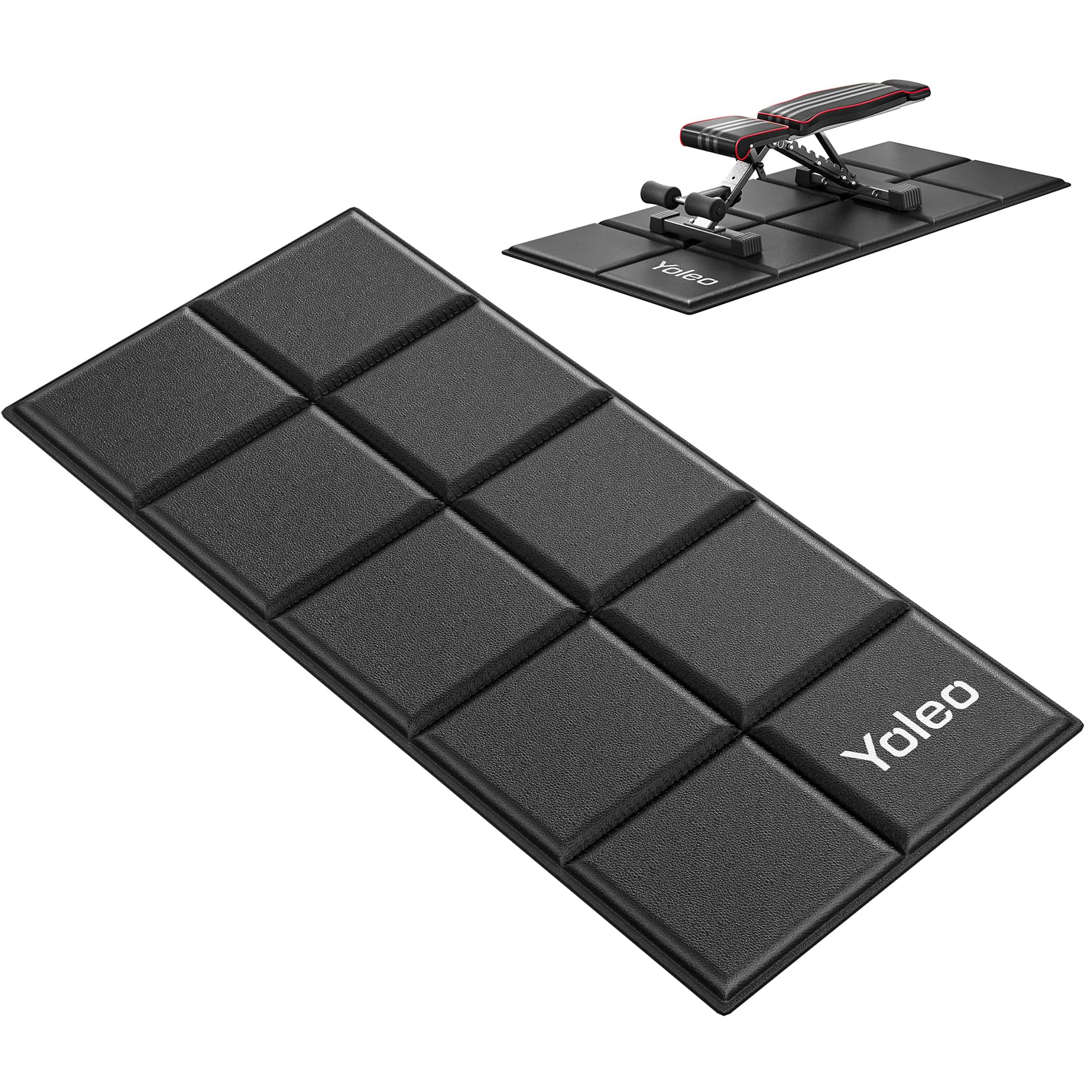 YOLEO Treadmill Mat Walking Pad Mat for Carpet, 160×75cm Foldable Exercise Equipment Mats - 6mm Thick Non-Slip, Shock Absorbing, Hardwood Floor Protection for Exercise Bike/Weight Bench (Black(2 PCS))