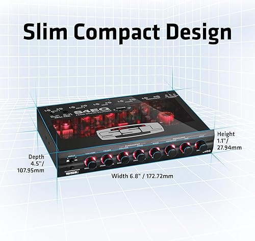 Vista 4 de Sound Storm Laboratories Ecualizador de 4 bandas, gráfico, con bocina con graves mejorados., Negro