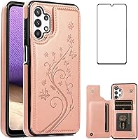Vista 10 de Funda de teléfono para Samsung Galaxy A32 5G de 6.5 pulgadas con protector de pantalla de vidrio templado, tarjetero/tarjetero/cartera, soporte