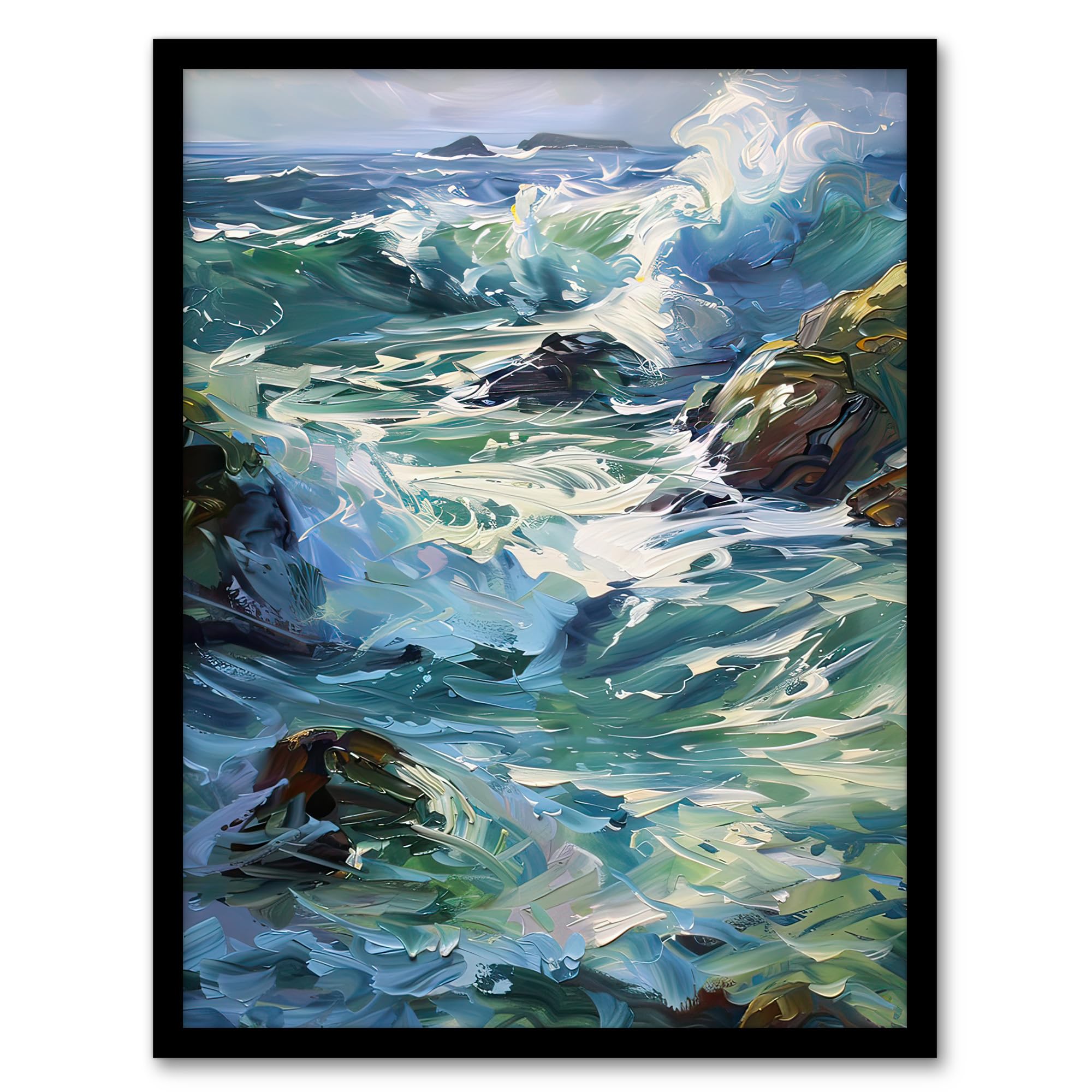 Artery8 Sea Spray Waves Crashing On Rocks Oil Painting Wall Art PrintA4 Size from B&Q
