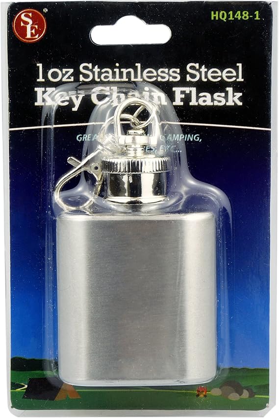 SE Stainless Steel Drinking Hip Flask with Attached Screw Cap for Liquor Pocket Size for Camping, Hiking, and Events (Stainless Steel, 1 oz)