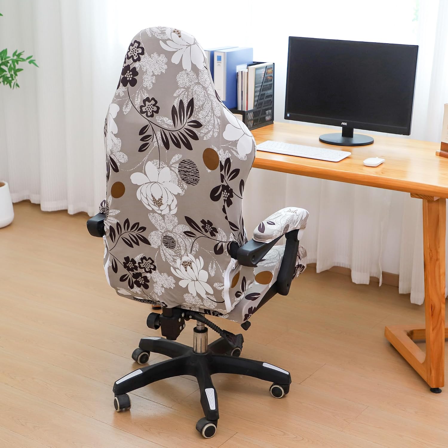FORCHEER Gaming Chair Cover with Armrest Covers Floral Stretch Racing Computer Chair Slipcover Set Washable 4 Pieces
