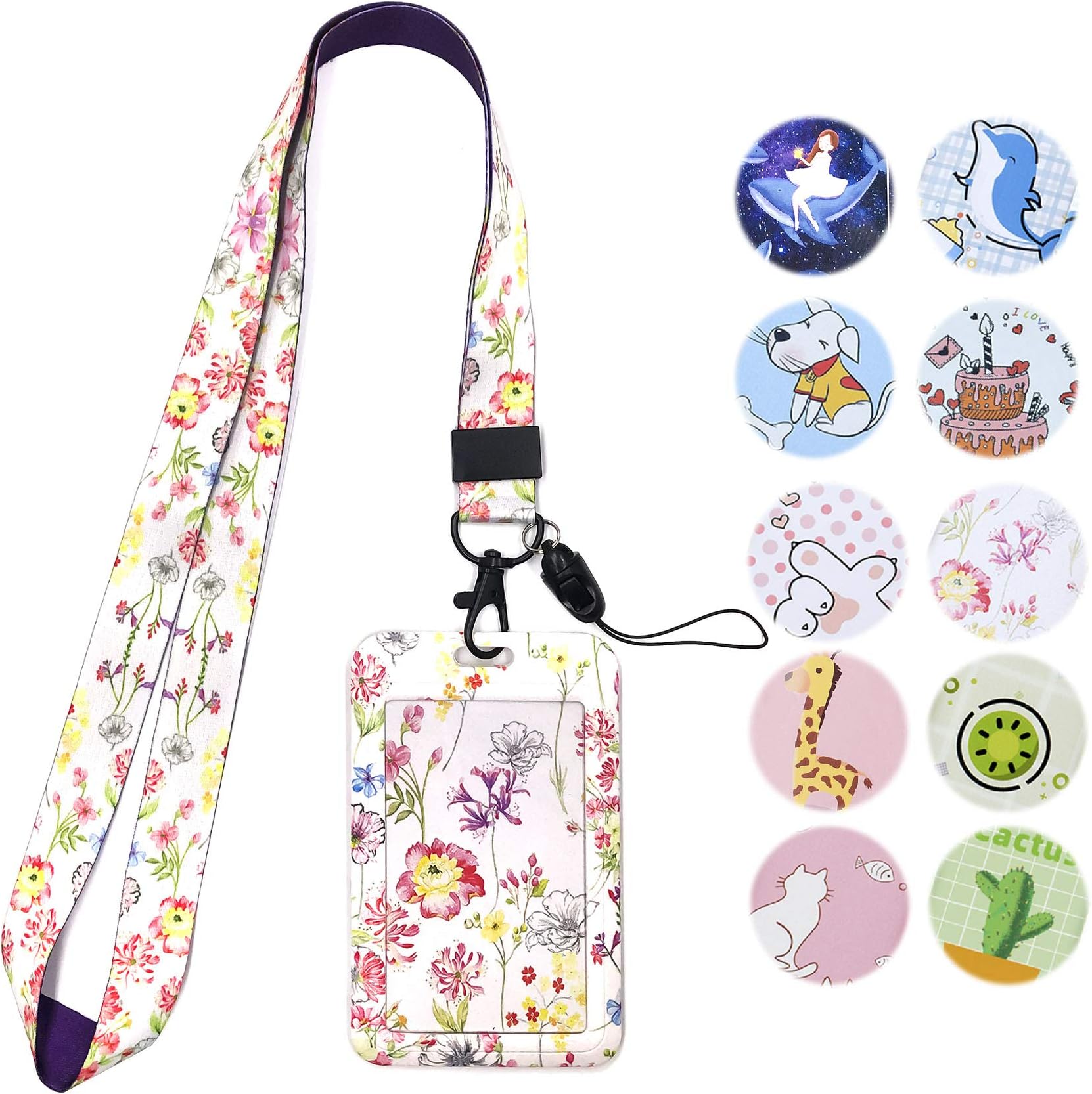 JINEASY IDCute Lanyard with ID Badge Holder for Women Kids (Flower)
