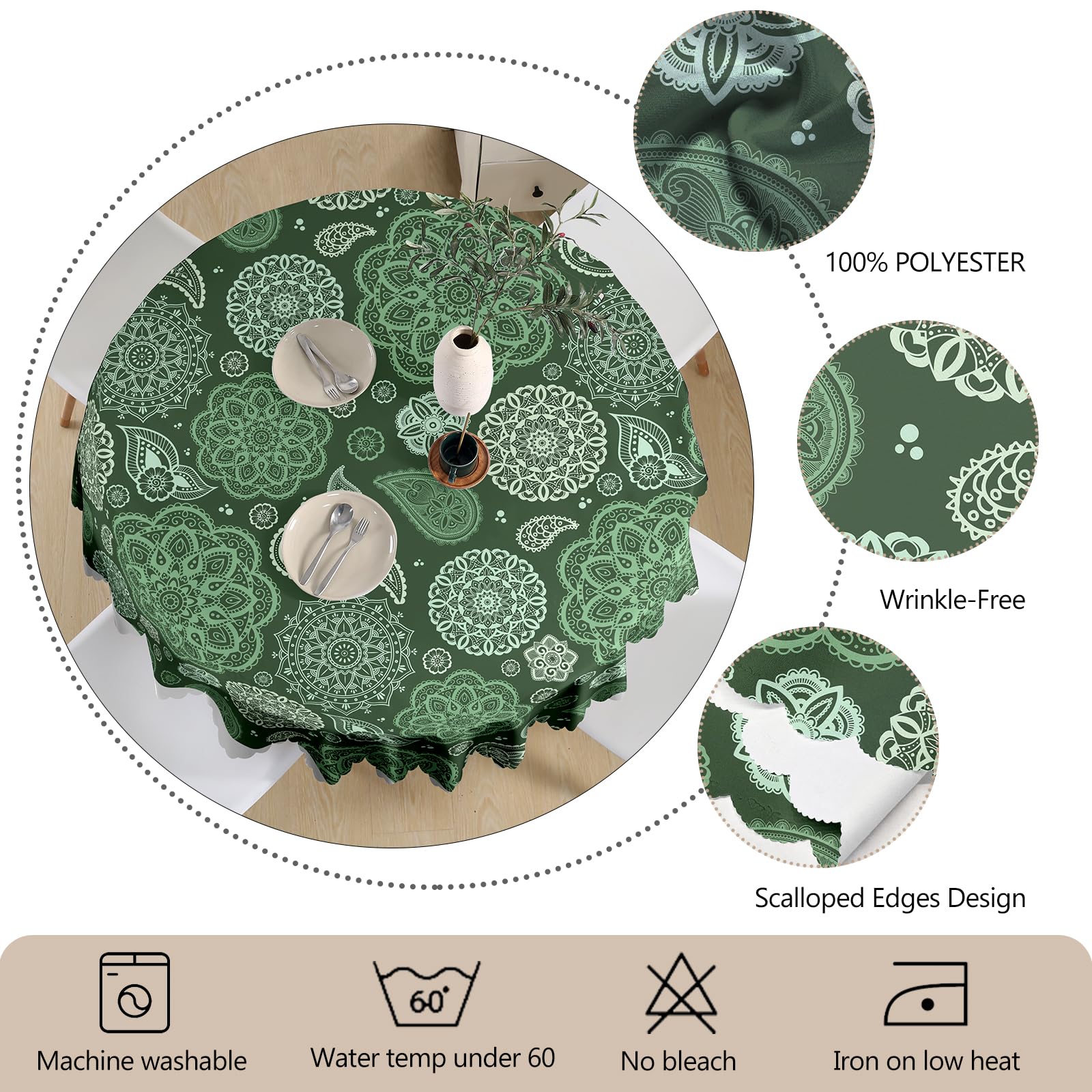 iEvery Green Paisley Round Tablecloth 150cm - Image 2