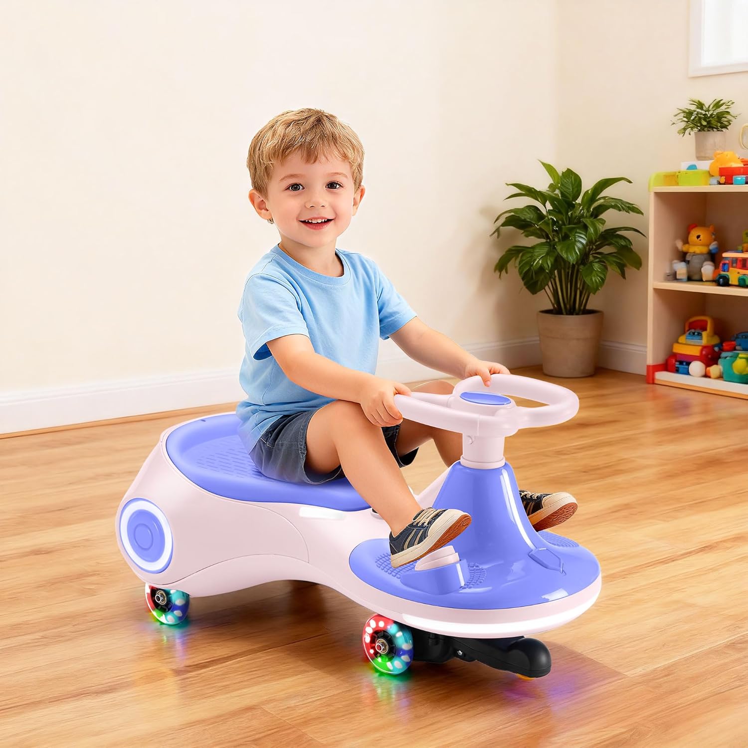 12V Electric Wiggle Car with Pedal, 3 in 1 Swing Car for Kids, Flashing Wheels, Music, Anti-Rollover, Rechargeable Battery, Ride on Toys for Ages 3+,160 Lbs (Pink)