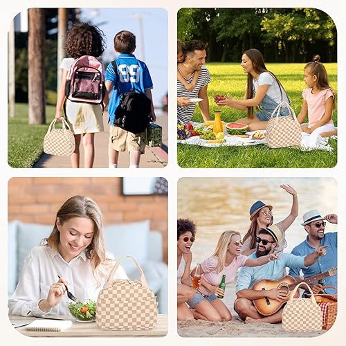 Miniatura 8 de Bolsa de almuerzo para mujer con correa para el hombroGran capacidadAislamiento reforzadoDuradero e impermeable Bonita bolsa de almuerzo de pana,