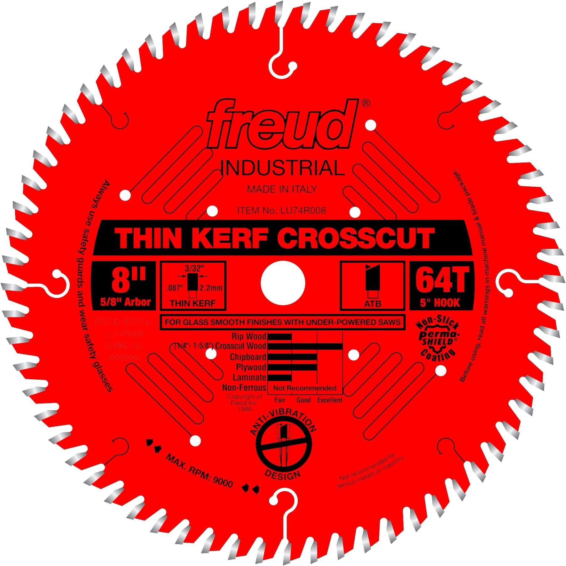 Freud LU74R008: 8" x 64T Thin Kerf Ultimate Cut-Off Blade
