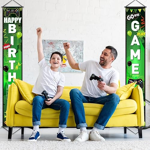 Miniatura 2 de Cartel de cumpleaños para videojuegos, decoración de fiesta de cumpleaños, controlador de juego, cartel de puerta de feliz cumpleaños, cartel de