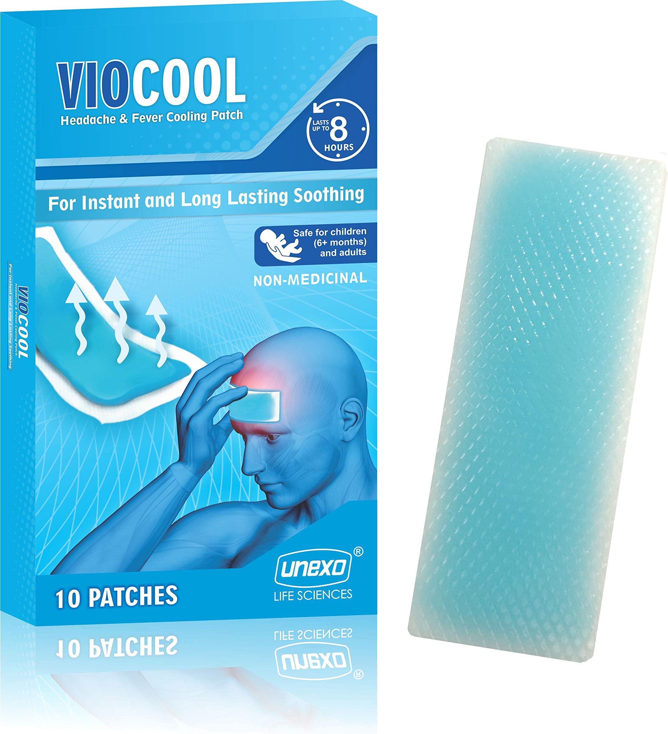 Headache and Fever Cooling Patch | Soft gentle hydrogel for instant and long lasting cooling relief | Effective in stress or screen related headaches | Non-messy non-greasy forehead patch.