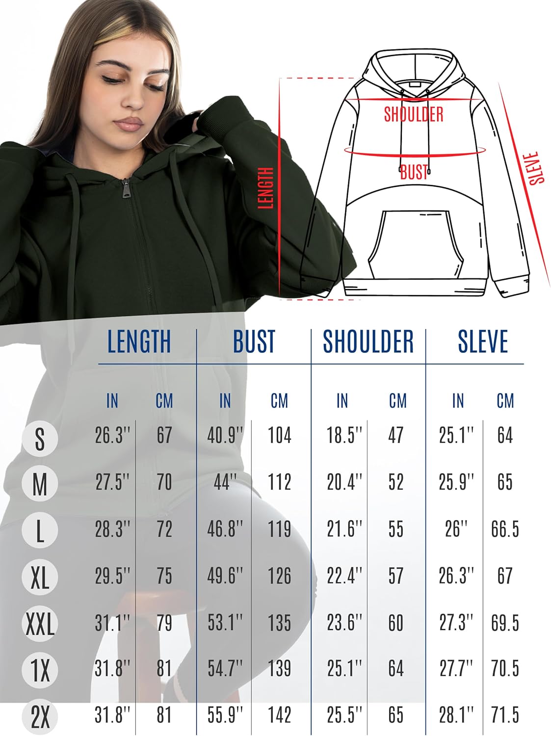 Oversized Zip Up Hoodie for Women, Soft Fleece Cotton Blend, Cozy Full Zip Sweatshirt - Image 8